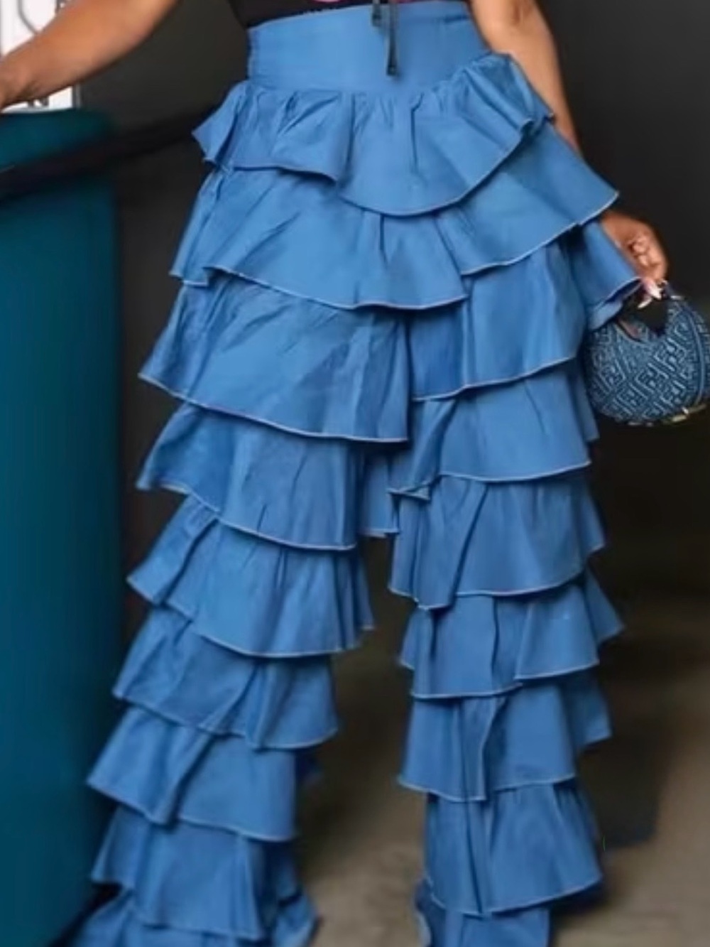 New Tiered Ruffle Wide-Leg Pants - Blue 🆕